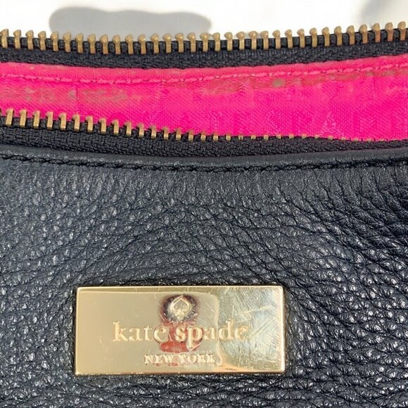 Kate Spade Black Leather hobo Shoulder Bag Pink Jacquard Lining WKRU3028 - Picture 16 of 16